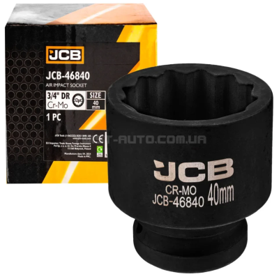 Головка торцевая ударная 3/4" 40 мм (12-гранная) JCB Tools JCB-46840 Головка торцевая ударная 3/4" 40 мм (12-гранная) JCB Tools JCB-46840