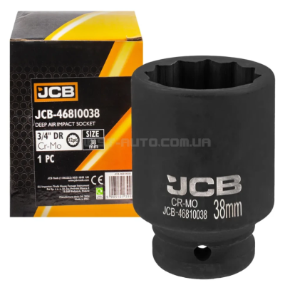 Головка торцева ударна глибока 3/4" 38 мм (12-гранна) JCB Tools JCB-46810038 Головка торцева ударна глибока 3/4" 38 мм (12-гранна) JCB Tools JCB-46810038