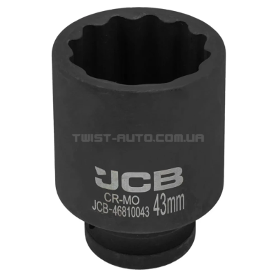 Головка торцева ударна глибока 3/4" 43 мм (12-гранна) JCB Tools JCB-46810043 Головка торцева ударна глибока 3/4" 43 мм (12-гранна) JCB Tools JCB-46810043
