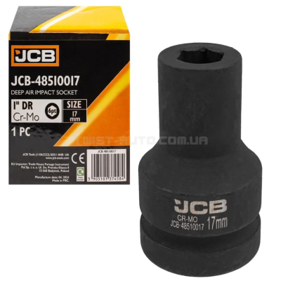 Головка ударна глибока 1" 17 мм (6-гранна) JCB Tools JCB-48510017 Головка ударна глибока 1" 17 мм (6-гранна) JCB Tools JCB-48510017