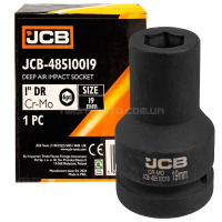 Головка ударна глибока 1" 19 мм (6-гранна) JCB Tools JCB-48510019 Головка ударна глибока 1" 19 мм (6-гранна) JCB Tools JCB-48510019