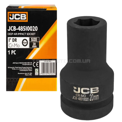 Головка ударна глибока 1" 20 мм (6-гранна) JCB Tools JCB-48510020 Головка ударна глибока 1" 20 мм (6-гранна) JCB Tools JCB-48510020