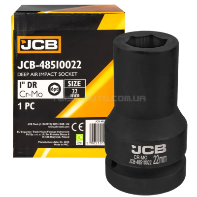Головка ударна глибока 1" 22 мм (6-гранна) JCB Tools JCB-48510022 Головка ударна глибока 1" 22 мм (6-гранна) JCB Tools JCB-48510022