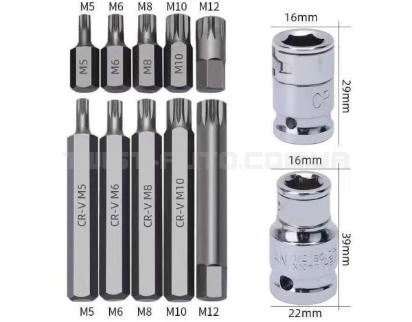 Набір біт TORX / HEX / SPLINE з адаптерами 1/2" і 3/8" — 40 предметів — REWOLT T1347 Набір біт TORX / HEX / SPLINE з адаптерами 1/2" і 3/8" — 40 предметів — REWOLT T1347