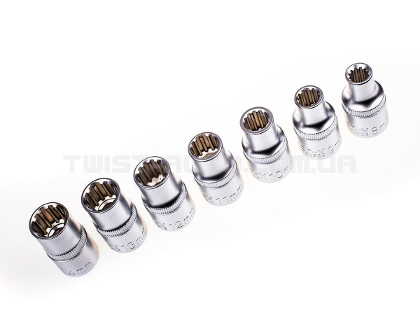 Набір торцевих головок SPLINE 1/2", 8–32 мм, 19 предметів REWOLT T1348 Набір торцевих головок SPLINE 1/2", 8–32 мм, 19 предметів REWOLT T1348