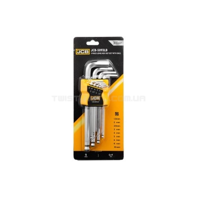 Набір Г-подіб. ключів довгих з кулею HEX 9 од. (1,5 мм-10 мм) JCB Tools JCB-5093LB