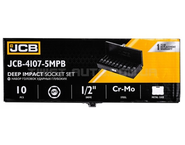 Набір головок глибоких ударних 10 од. 1/2" (6-гр.) JCB Tools JCB-4107-5MPB Набір головок глибоких ударних 10 од. 1/2" (6-гр.) JCB Tools JCB-4107-5MPB