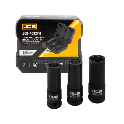 Набір головок глибоких ударних тонкостінних 3 од. 1/2" (6-гр.) JCB Tools JCB-4032TH Набір головок глибоких ударних тонкостінних 3 од. 1/2" (6-гр.) JCB Tools JCB-4032TH