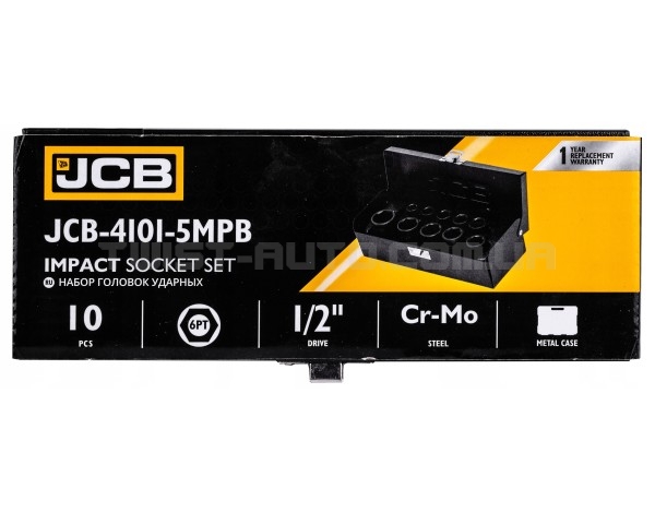 Набір головок ударних 10 од. 1/2" (6-гр.) JCB Tools JCB-4101-5MPB Набір головок ударних 10 од. 1/2" (6-гр.) JCB Tools JCB-4101-5MPB