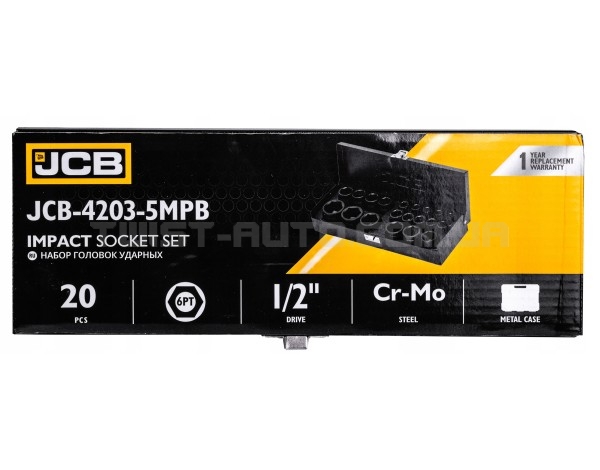 Набір головок ударних 20 од. 1/2" (6-гр.) JCB Tools JCB-4203-5MPB Набір головок ударних 20 од. 1/2" (6-гр.) JCB Tools JCB-4203-5MPB