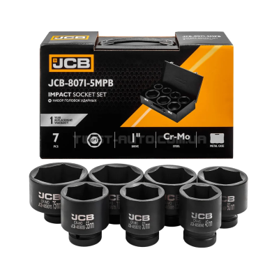 Набір головок ударних 7 од. 1" (6-гр.) (46-75 мм) JCB Tools JCB-8071-5MPB Набір головок ударних 7 од. 1" (6-гр.) (46-75 мм) JCB Tools JCB-8071-5MPB