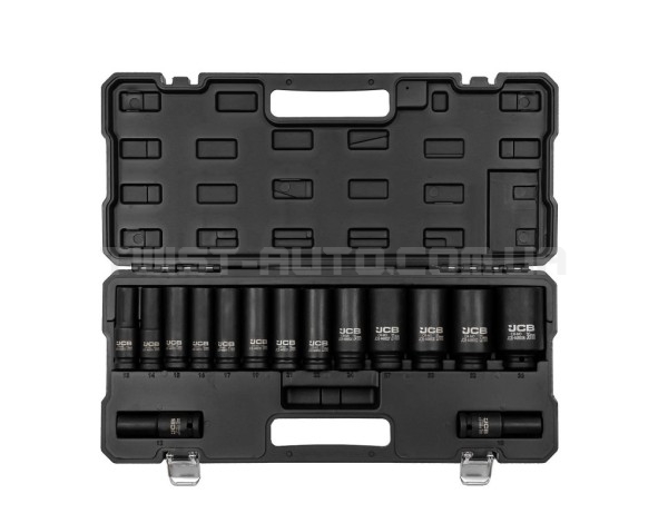 Набір головок ударних глибоких 15 од. 1/2" (12-гр.) JCB Tools JCB-4166D-9MPB Набір головок ударних глибоких 15 од. 1/2" (12-гр.) JCB Tools JCB-4166D-9MPB