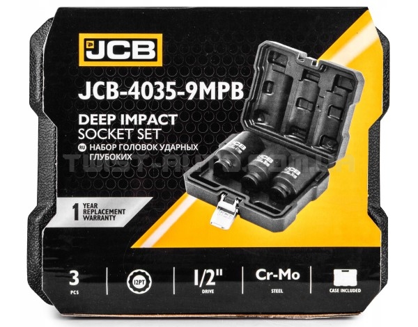Набір ударних головок 3 од. 1/2" (12-гр.) (34, 36, 41 мм) JCB Tools JCB-4035-9MPB Набір ударних головок 3 од. 1/2" (12-гр.) (34, 36, 41 мм) JCB Tools JCB-4035-9MPB