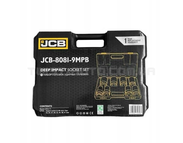 Набір головок ударних глибоких 8 од. 1'' (12-гр.) JCB Tools JCB-8081-9MPB Набір головок ударних глибоких 8 од. 1'' (12-гр.) JCB Tools JCB-8081-9MPB