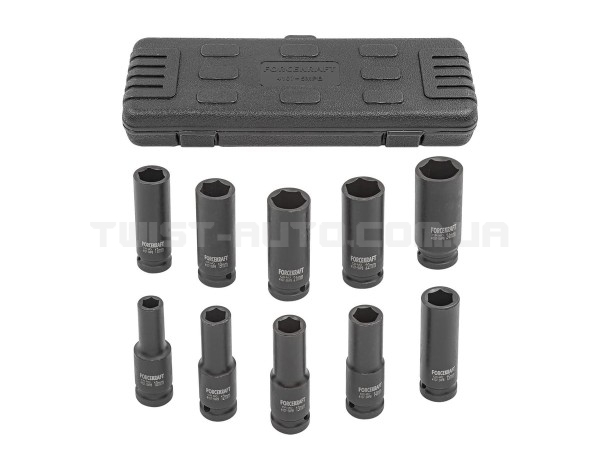 Набір головок ударних глибоких 1/2", 10 пр. (6-гр.) (10-24 мм) FORCEKRAFT FK-4107-5MPB Набір головок ударних глибоких 1/2", 10 пр. (6-гр.) (10-24 мм) FORCEKRAFT FK-4107-5MPB