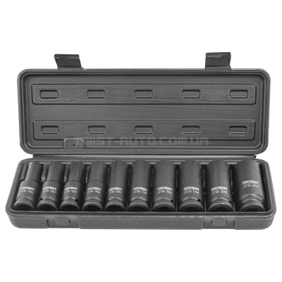 Набір головок ударних глибоких 1/2", 10 пр. (6-гр.) (10-24 мм) FORCEKRAFT FK-4107-5MPB Набір головок ударних глибоких 1/2", 10 пр. (6-гр.) (10-24 мм) FORCEKRAFT FK-4107-5MPB