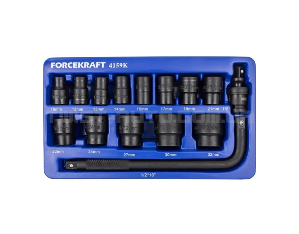 Набір головок ударних в ложементі 1/2", 15 пр. (6-гр.) (10-32 мм) FORCEKRAFT FK-4159K Набір головок ударних в ложементі 1/2", 15 пр. (6-гр.) (10-32 мм) FORCEKRAFT FK-4159K
