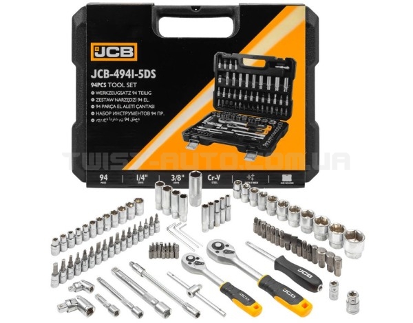 Набір інструментів 94 од. 1/4", 3/8" (6-гр.) (4-22 мм) JCB Tools JCB-4941-5DS Набір інструментів 94 од. 1/4", 3/8" (6-гр.) (4-22 мм) JCB Tools JCB-4941-5DS