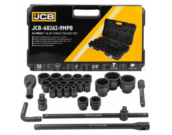 Набір інструментів ударних 26 од. 3/4", 1" (12гр.) JCB Tools JCB-68262-9MPB Набір інструментів ударних 26 од. 3/4", 1" (12гр.) JCB Tools JCB-68262-9MPB