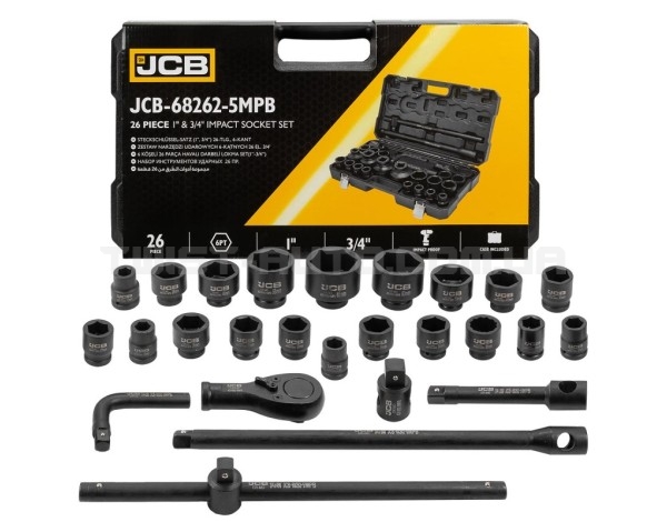 Набір інструментів ударних 26 од. 3/4", 1" (6гр.) JCB Tools JCB-68262-5MPB Набір інструментів ударних 26 од. 3/4", 1" (6гр.) JCB Tools JCB-68262-5MPB