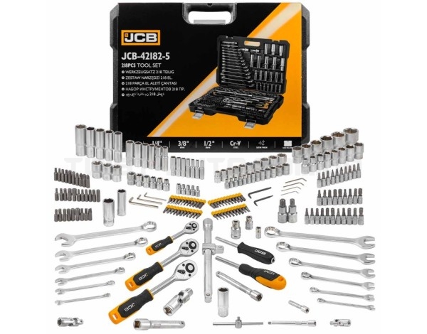 Набір інструменту комбінований 218 од. 1/4", 3/8", 1/2" (6-гр.) (4-22 мм) JCB Tools JCB-42182-5 Набір інструменту комбінований 218 од. 1/4", 3/8", 1/2" (6-гр.) (4-22 мм) JCB Tools JCB-42182-5