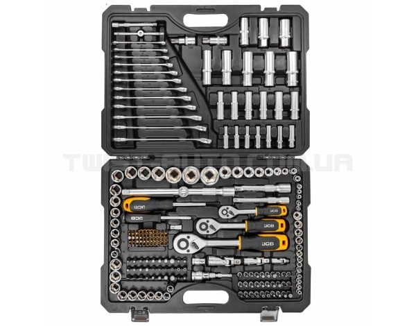 Набір інструменту комбінований 218 од. 1/4", 3/8", 1/2" (6-гр.) (4-22 мм) JCB Tools JCB-42182-5 Набір інструменту комбінований 218 од. 1/4", 3/8", 1/2" (6-гр.) (4-22 мм) JCB Tools JCB-42182-5
