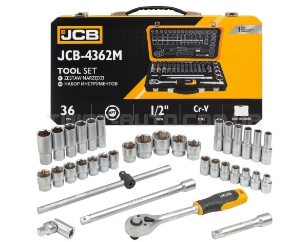 Набір інструменту комбінований 36 од. 1/2" (6-гр.) (8-32 мм) JCB Tools JCB-4362M Набір інструменту комбінований 36 од. 1/2" (6-гр.) (8-32 мм) JCB Tools JCB-4362M