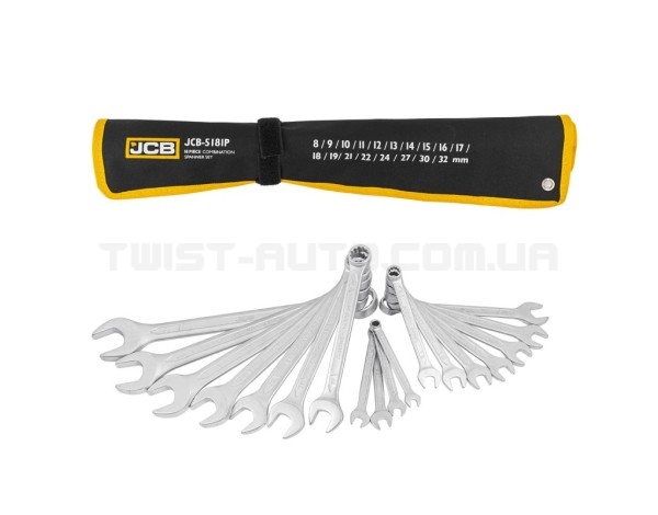 Набір ключів рожково-накидних в чохлі 18 од. (8-32 мм) JCB Tools JCB-5181P Набір ключів рожково-накидних в чохлі 18 од. (8-32 мм) JCB Tools JCB-5181P