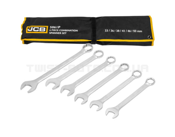 Набір ключів рожково-накидних в чохлі 6 од. (33-50 мм) JCB Tools JCB-5061P Набір ключів рожково-накидних в чохлі 6 од. (33-50 мм) JCB Tools JCB-5061P