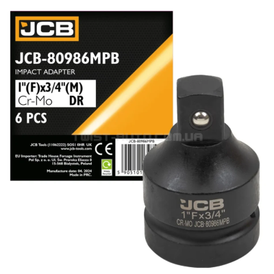 Ударный адаптер 1"(F) x 3/4"(M) JCB Tools JCB-80986MPB Ударный адаптер 1"(F) x 3/4"(M) JCB Tools JCB-80986MPB