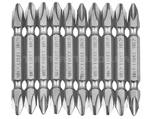 Набір насадок двосторонніх 1/4" РН2 L-45мм. 10 од. FORCE 2101