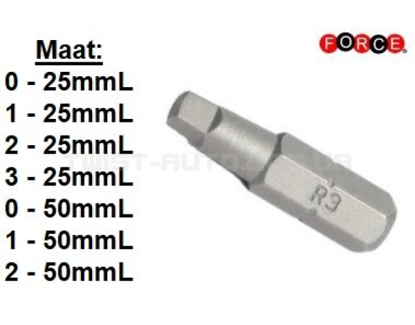 Біта 1/4" 4-х гр. (квадрат) №0, L=25 мм FORCE 124R250