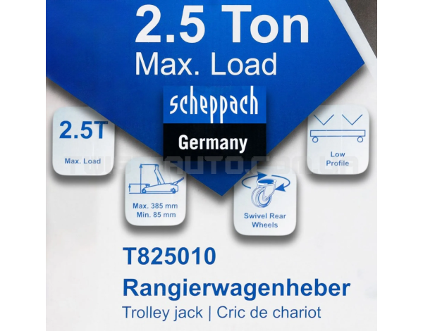 Домкрат 2,5т (85-385мм) гідравлічний підкатний низькопрофільний (посилений корпус, поворотна ручка 360 °) SCHEPPACH SCH-T825010
