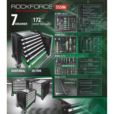 Тележка инструментальная с набором инструментов 172 предмета RockFORCE RF-55306