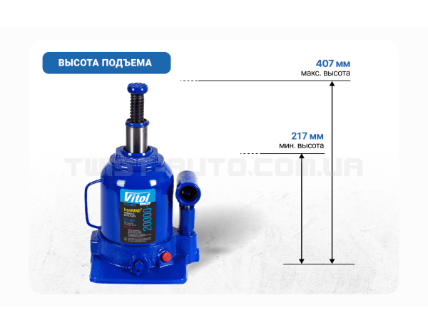 Домкрат гидравлический телескоп 20т высота подъема 217-407 мм. 9,7кг Iron Hand IH-317407D