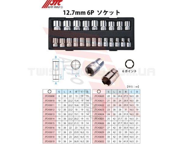 Головка торцева шестигранна 1/2" 30мм 43830 JTC