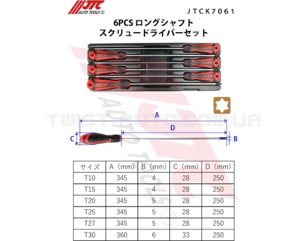 Набір викруток TORX T10-T30 250мм 6од. K7061 JTC