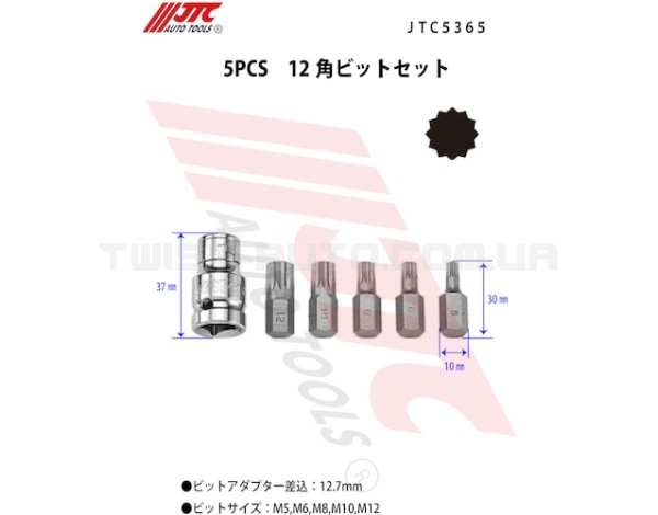 Набір біт 10мм SPLINE M5-M12 6од. 5365 JTC