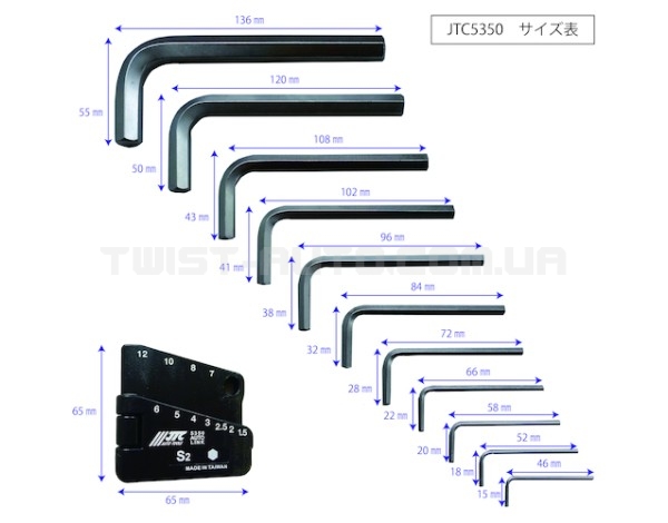 Набір кутових ключів HEX 1,5-12мм 11од. 5350 JTC