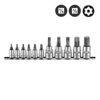 Набір головок-біт 1/4"+3/8" Torx з отвором 11 пр. FORCE 2112I Набір головок-біт 1/4"+3/8" Torx з отвором 11 пр. FORCE 2112I