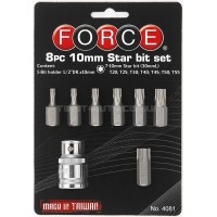 Набір біт 1/2" Torx 10 мм 8 пр. на блістері (Т20-Т55) FORCE 4081 Набір біт 1/2" Torx 10 мм 8 пр. на блістері (Т20-Т55) FORCE 4081