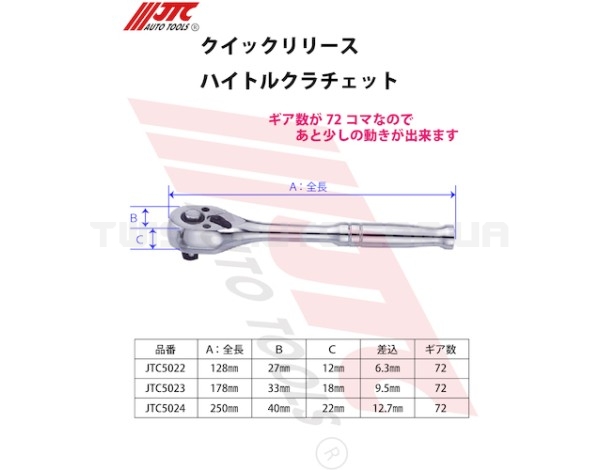 Тріскачка 1/4" 128мм 72зубця (сталева ручка) 5022 JTC