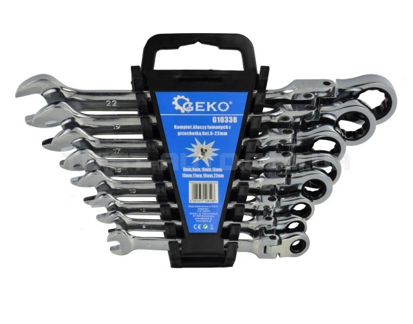 Набор ключей рожково накидных с трещоткой 8шт. 8-22мм Geko G10338