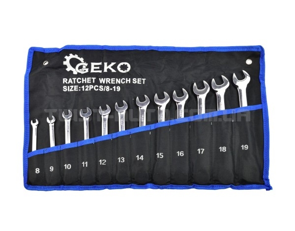 Набір комбінованих ключів з тріскачкою 12 шт. 8-19мм Geko G10343