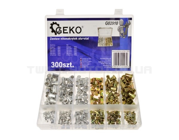 Набір алюмінієвих заклепок-гайок + сталевих 300шт. Geko G02910