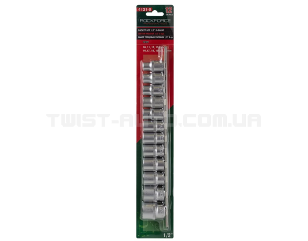 Набор головок 12 предметов 1/2" 6гр.(10-19,22,24мм), на планке ROCKFORCE RF-4121-5 Набор головок 12 предметов 1/2" 6гр.(10-19,22,24мм), на планке ROCKFORCE RF-4121-5