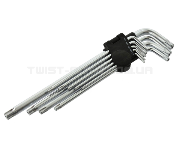 Набір ключів вигнутих подовжених TORX T15 - T55 CrV 9 шт. Geko G01707 Набір ключів вигнутих подовжених TORX T15 - T55 CrV 9 шт. Geko G01707