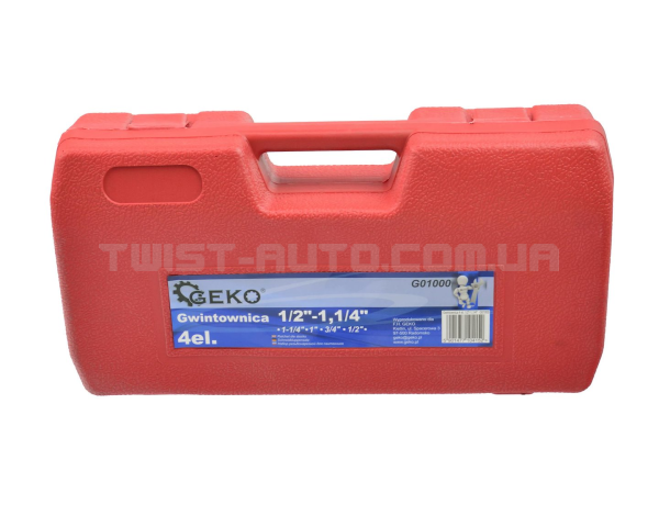 Набір клупів для нарізання різьби 4 шт. 1/2"–1.1/4" Geko G01000 Набір клупів для нарізання різьби 4 шт. 1/2"–1.1/4" Geko G01000