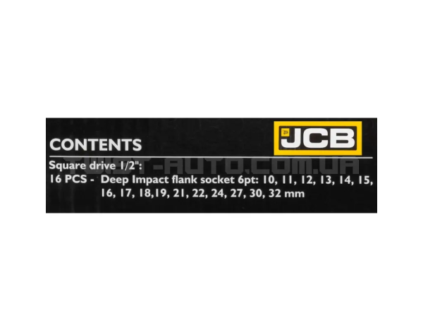 Набір головок ударних глибоких 16 од. 1/2" (6-гр.) JCB Tools JCB-4169-5MPB Набір головок ударних глибоких 16 од. 1/2" (6-гр.) JCB Tools JCB-4169-5MPB