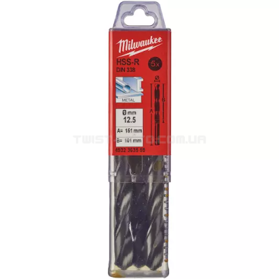 Свердло по металу HSS-R DIN 338, Ø12,5х151х101 мм (5 шт.), MILWAUKEE 4932363559 Свердло по металу HSS-R DIN 338, Ø12,5х151х101 мм (5 шт.), MILWAUKEE 4932363559